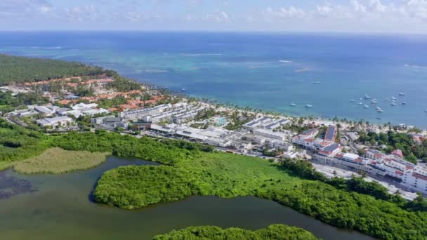 Panoramic View Laguna Bavaro Wildlife Refuge Coastal Beach Properties Punta — Stockvideo