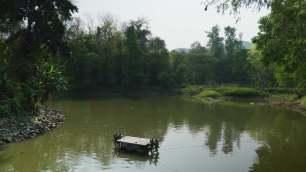 Cinematic Nature Travelling Footage Lake Buddhist Temple Wat Umong Chiang — Video Stock