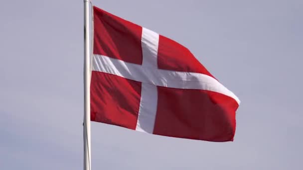 Denmark Flag Waving Wind Close Sky Background High Quality Static — Stock Video