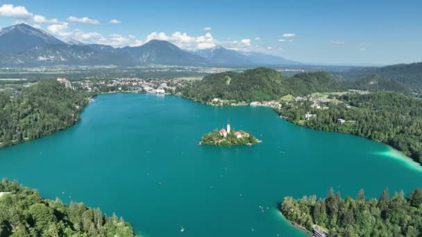 Місто Блед Озера Острів Гір Фоновому Режимі Словенія Європа — стокове відео