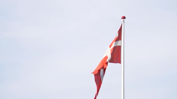 Denmark Flag Waving Wind Slow Motion Close Sky Background — 图库视频影像