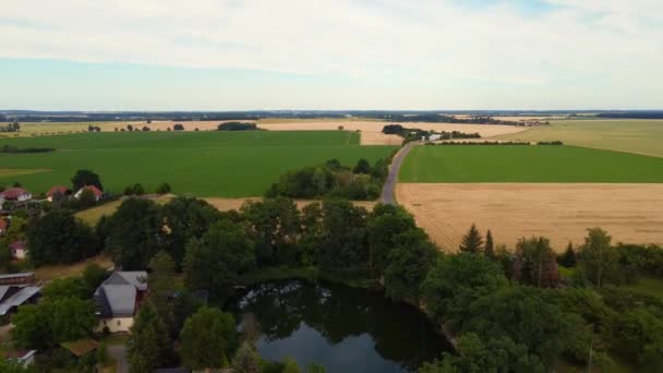 Small Lake Country Cars Driving Road Great Aerial View Flight — Video