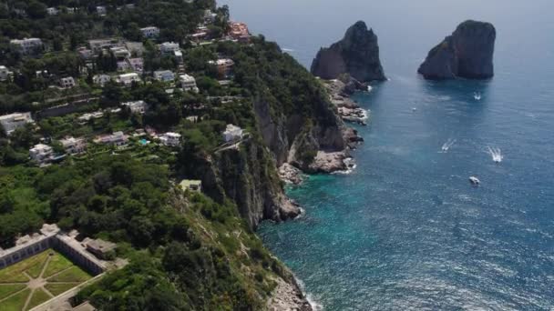 Beautiful Aerial View Dramatic Coastline Cliffs Capri Italy — Video