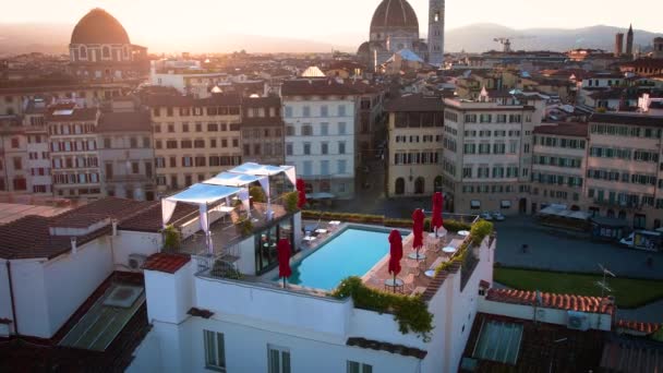 Floransa Katedrali Bakan Çatı Havuzu Güneş Batımında Hava Yörüngesi — Stok video