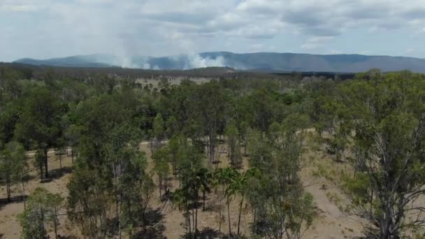 Deforestation Fires Smoke Queensland Hills Australia Aerial Drone Forward Pov — Stock Video