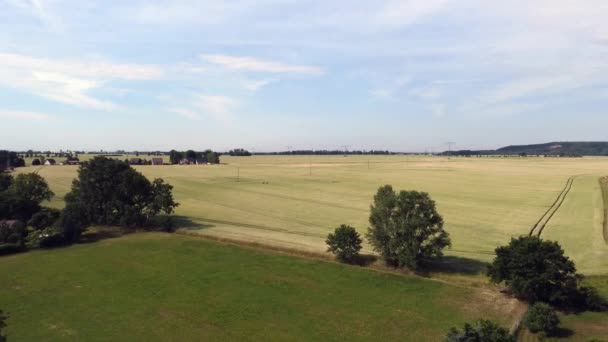 Economía Tres Campos Vista Aérea Suave Vuelo Volar Hacia Atrás — Vídeos de Stock