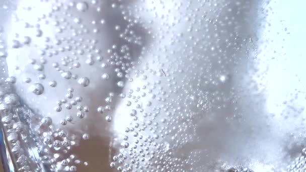 Glass Refreshing Drink Bubbles Close Macro — Stockvideo