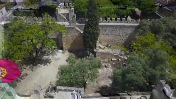 Aerial View Big Two Flags Sao Jorge Castle Castelo Jorge — Vídeo de Stock