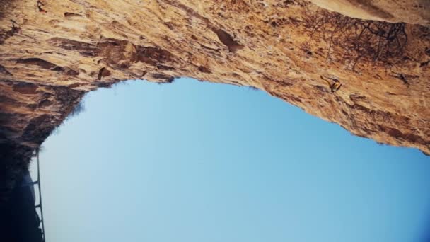 Rock Climber Facing Challenge Steep Cliff Reaching Goals Vertical — Stock videók