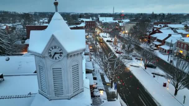 Christmas Church Bells Winter Snow Flurry Storm Decorated Tree Holidays — Video