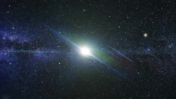 Ένας Γαλαξίας Και Φωτεινή Ενέργεια Στη Μέση Του Σκοτεινού Διαστήματος — Αρχείο Βίντεο