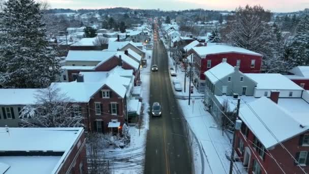 Christmas Snow Rooftop View Snow Flurries Aerial Street Santa Enter — Stock videók
