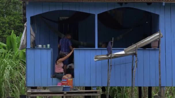 Brazilian Village Family Blue Hut — Stock videók