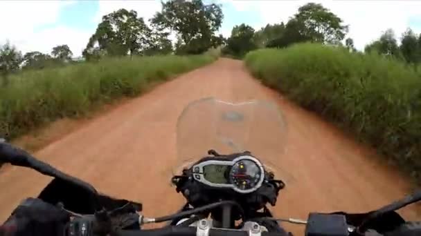 Driver Point View While Riding Motorcycle Dirt Road — Video