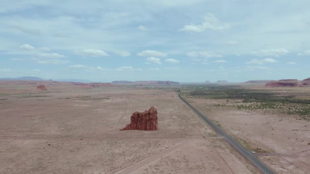 Rock Formation Standing Alone Arid Southwest Desert Arizona Aerial — Video