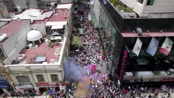 Drönare Skott Dansare Stolthet Parad Mexikanska Staden — Stockvideo