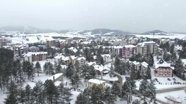 Zlatibor Mountain Resort Serbia Winter Season Aerial View Snowfall Buildings — Video Stock