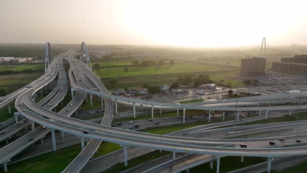 Dallas Texas Commuter Traffic Interstate Highway Bridges Trinity River Dramatic — Stock video