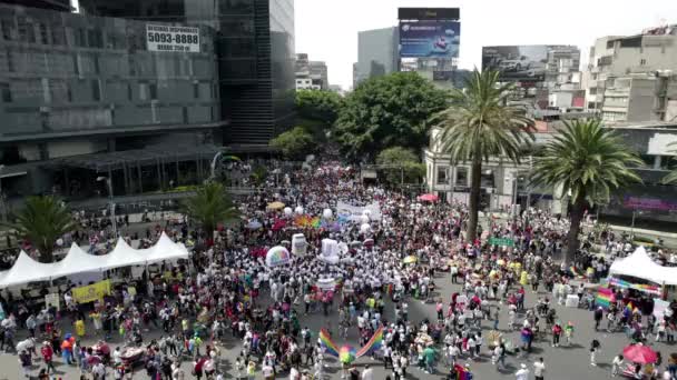 Drone Shot Employees Various Organizations Pride Parade Mexico City — Stockvideo