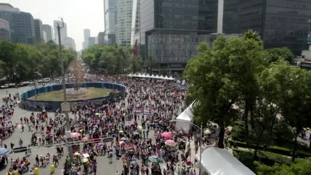 Drone Shot Pride Parade Showing People Arriving Parade Mexico City — Video Stock