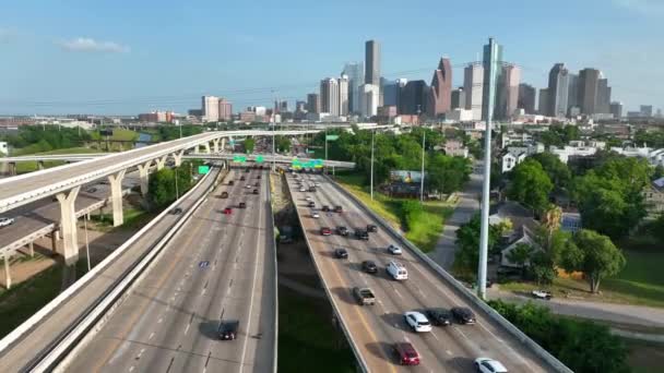 Trafic Sur Autoroute Vue Aérienne Houston Texas Skyline Pendant Que — Video