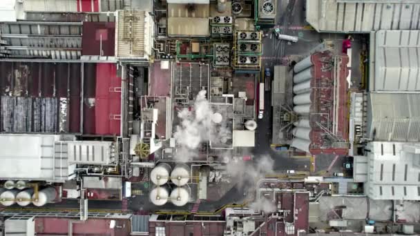 Cenital Dron Shot Beer Factory Morning Water Steam — Stock video