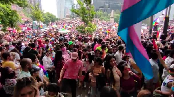 Shot Crowd Pride Parade Mexico City Downtown — Stok Video