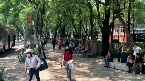 Skott Människor Som Går Genom Paseo Reforma Mexico Stad Vardag — Stockvideo