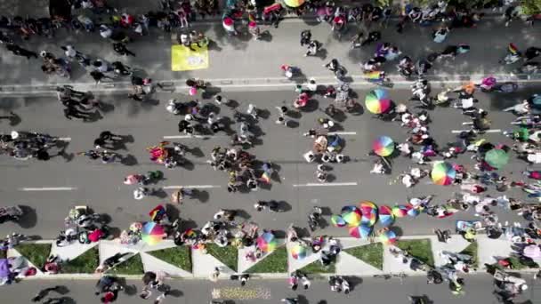 Cenital Drone Shot People Celebrating Pride Parade Mexico City — Video