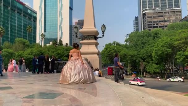 Tiro Quinceanera Tirar Sessão Fotos Profissionais Angel Independenca Cidade México — Vídeo de Stock