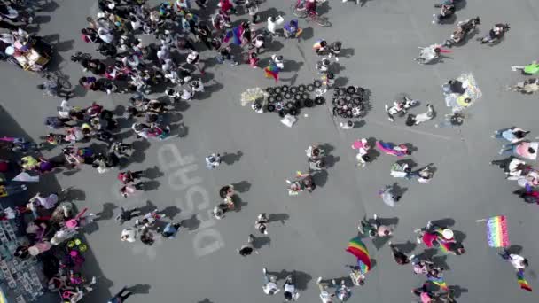 Cenital Drone Shot People Celebrating Pride Parade Mexico June — Stockvideo