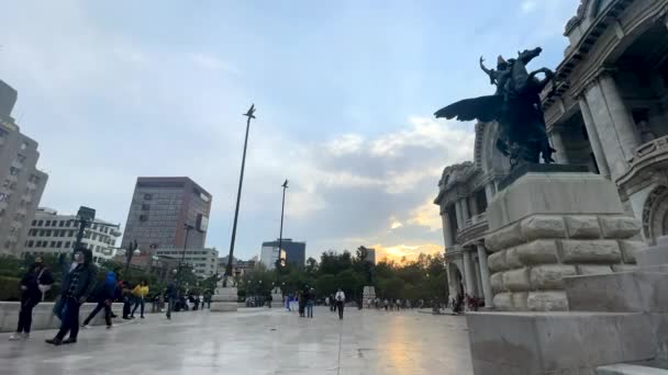 Timelapse Sunset Front Pellas Artes Palace Mexico City Pegasus — Stockvideo