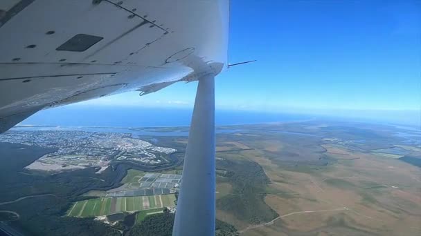 View Window Light Aircraft Ascends Coastline — Stock Video