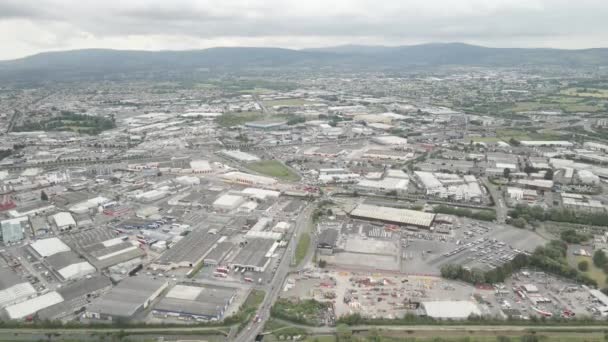 Aerial View Vast Industrial Area Warehouses Workplaces Dublin Ireland — Stockvideo