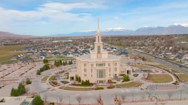 Mooi Uitzicht Lds Mormon Payson Utah Tempel Omgeving Antenne Baan — Stockvideo