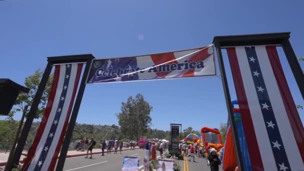 Celebrate America Banner Entrance 4Th July Street Fair — Stock Video