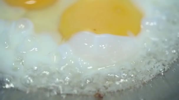 Egg Fried Skillet Sunny Side Wok Close Macro View — Wideo stockowe