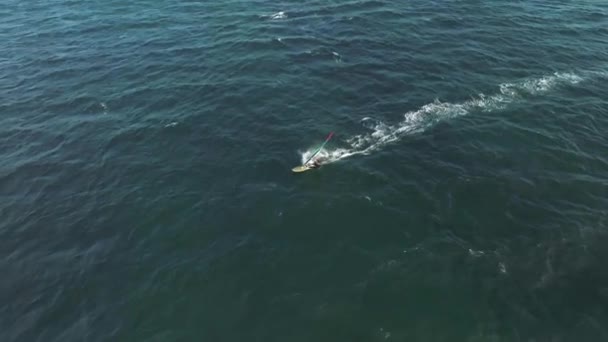 Slow Motion Drone Shot Windsurfer Guincho Portugal — стоковое видео