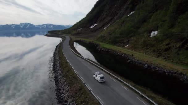 Shot Camper Van Driving Road Scenic View Northern Scandinavia — стокове відео