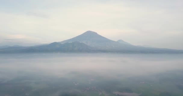 Mystic Aerial Reveal Flight Tropical Landscape Covered Fog Sunny Cloudy — Stock video