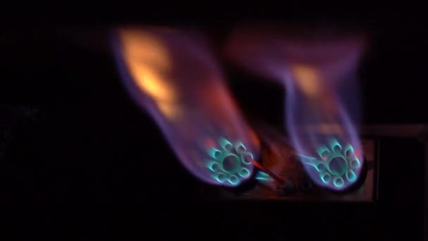 Gas Oven Burner Baking Pizza Bread Colorful Burning Flame Slow — стокове відео