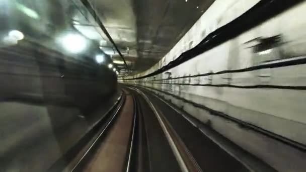 Vista Frontal Del Tren Que Pasa Desde Túnel Ferroviario Línea — Vídeo de stock