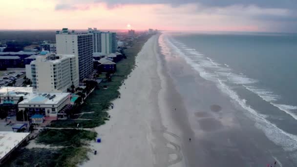 Zonsopgang Antenne Noorden Mirte Strand Zuid Carolina — Stockvideo