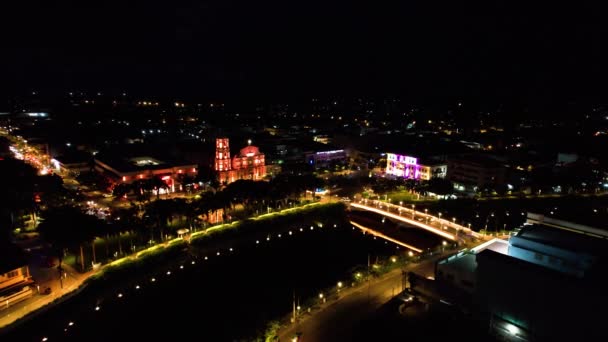 Astonishing Aerial Video City Structures Lit Led Lights Night Roxas — Vídeo de Stock