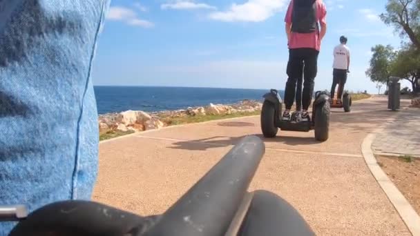 Tourists Segway Coast Mallorca — Stock video