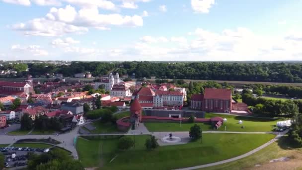 Kaunas Castle Old Town Catholic Church Drone Aerial View Historic — Video