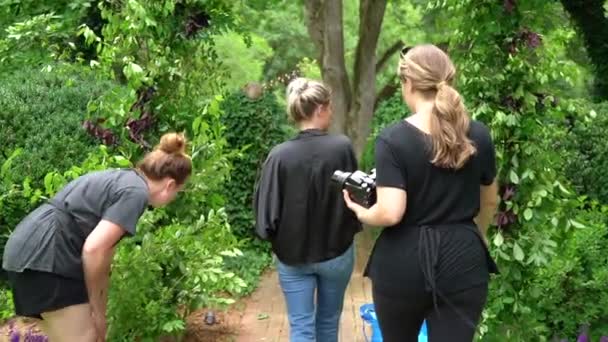 Bröllopsfotografer Planerar Och Iscensätter Platser För Brudfotografering — Stockvideo