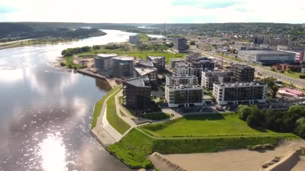 Piliamiestis Housing Community Kaunas Lithuania Aerial View Modern Riverfront Buildings — Stock Video
