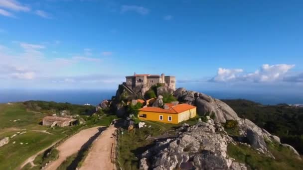 Aerial Rising Drone Shot Santuario Santuario Peninha Chapel Revealing Coastal — Stock video
