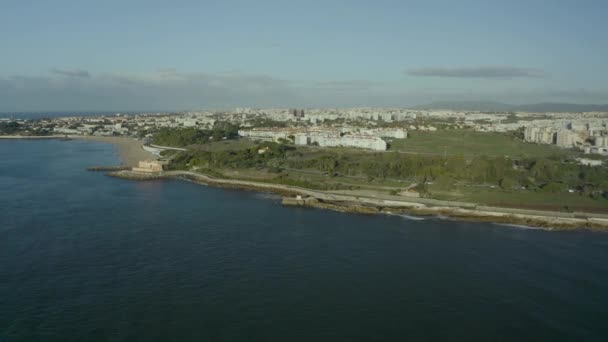 Panoramic View Beach Santo Amaro Oeiras Portugal — Video Stock